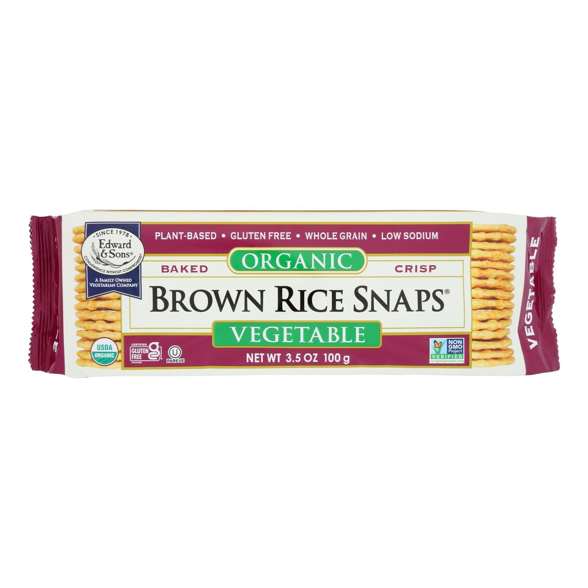 Edward & Sons Organic Veg Brown Rice Snaps, 12 Pack, 3.5 Oz