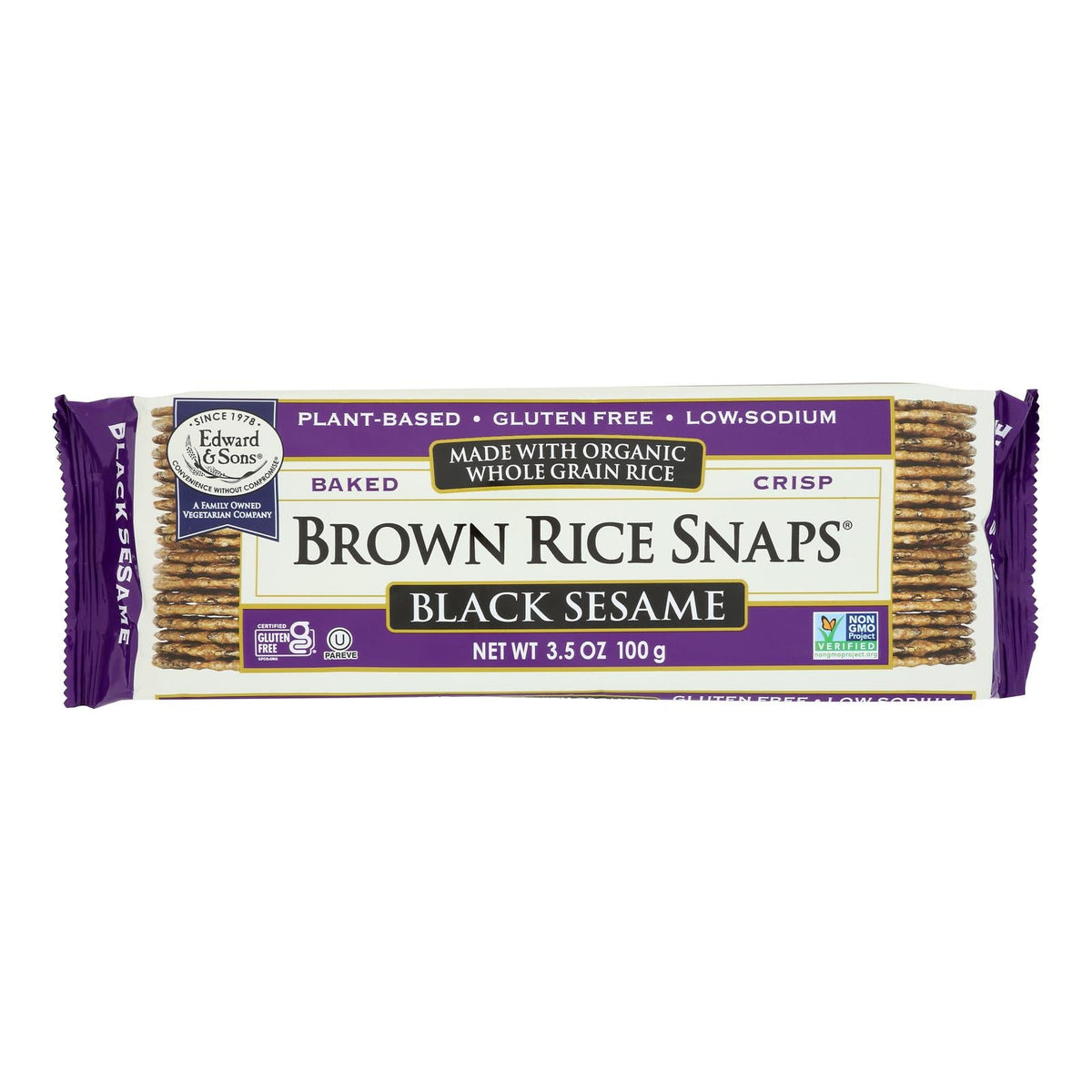 Edward & Sons Black Sesame Brown Rice Snaps, 12 Pack