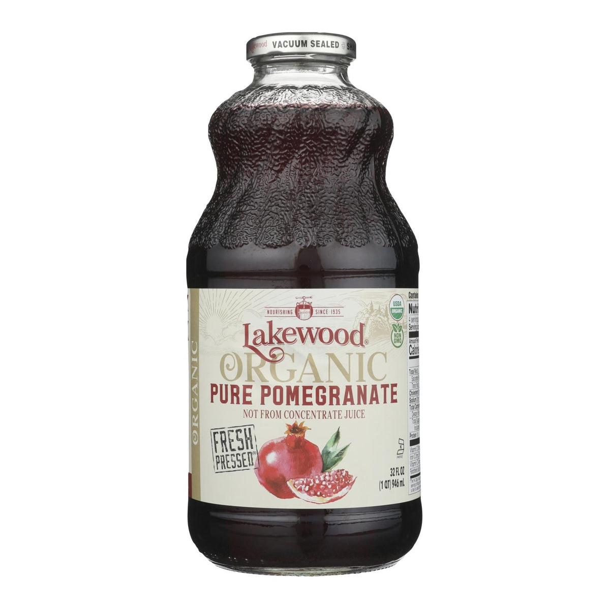 Lakewood Organic Pure Pomegranate Juice, 32 fl oz, 6 Pack