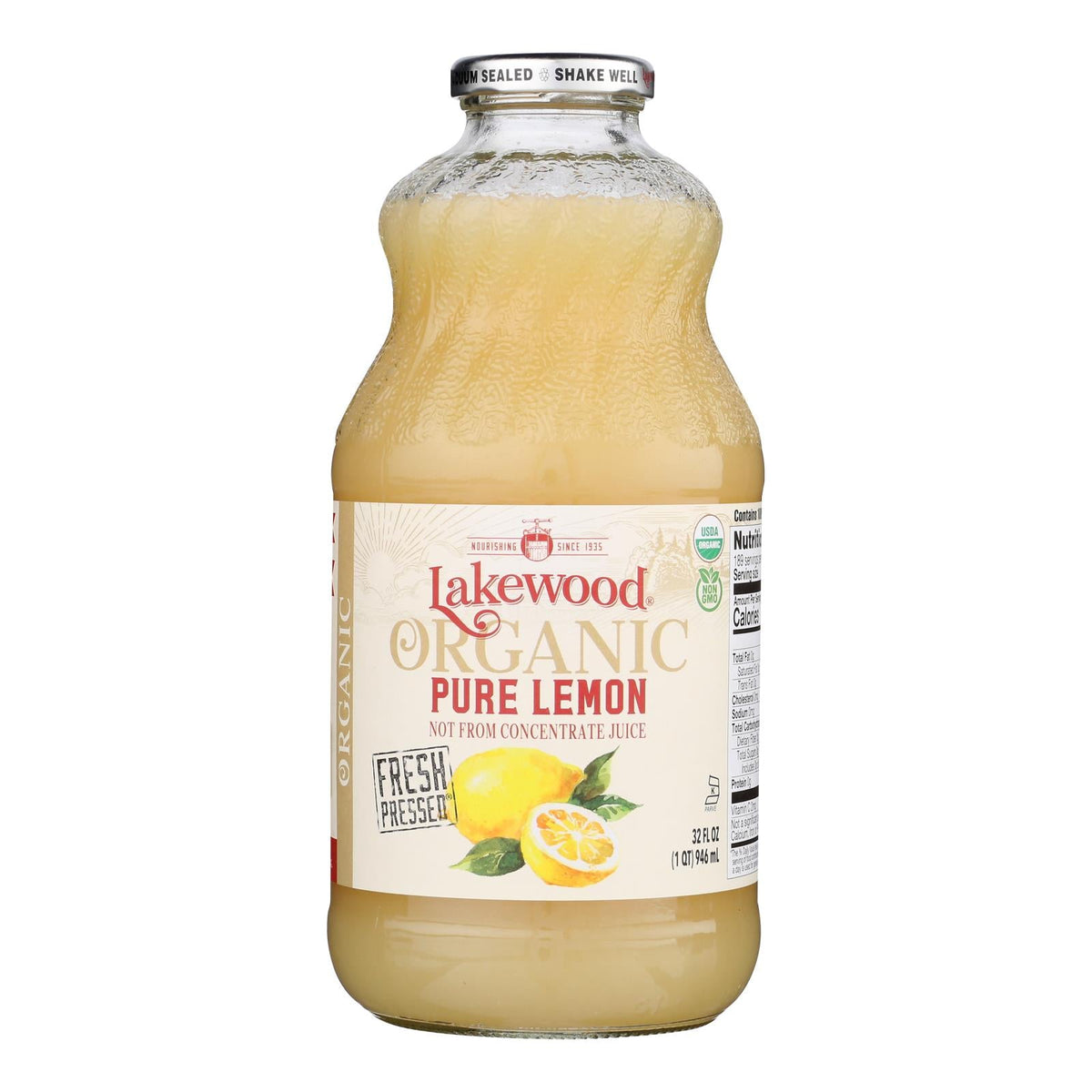 Lakewood Organic Pure Lemon Juice, 32 fl oz, 6-Pack