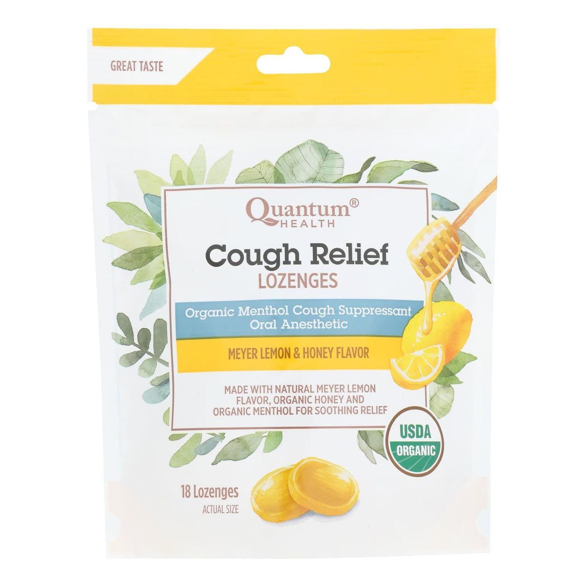 Quantum Organic Cough Lozenges - Meyer Lemon & Honey 18ct
