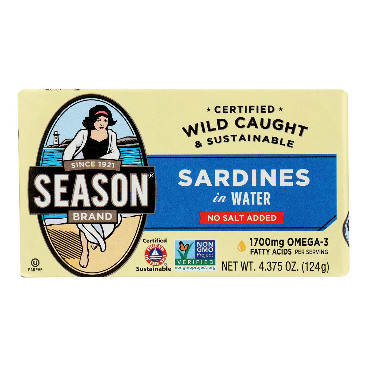 Season Sardines in Water, No Salt, 12-Pack, 4.375 Oz.