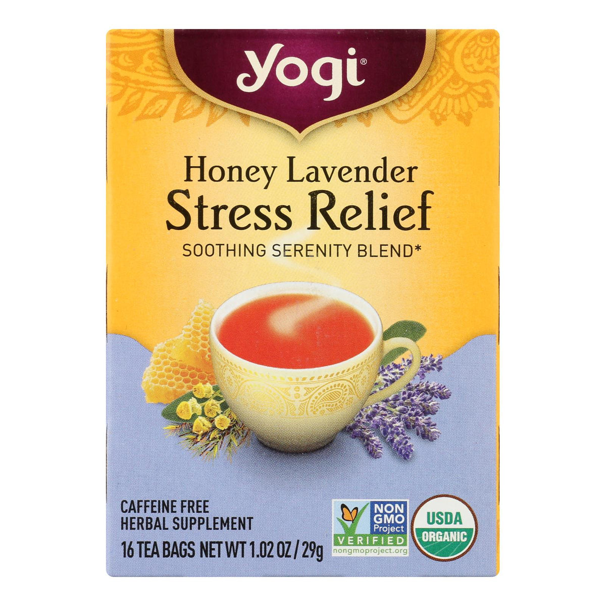 Yogi Honey Lavender Stress Relief Tea, Caffeine Free, 6-Pack