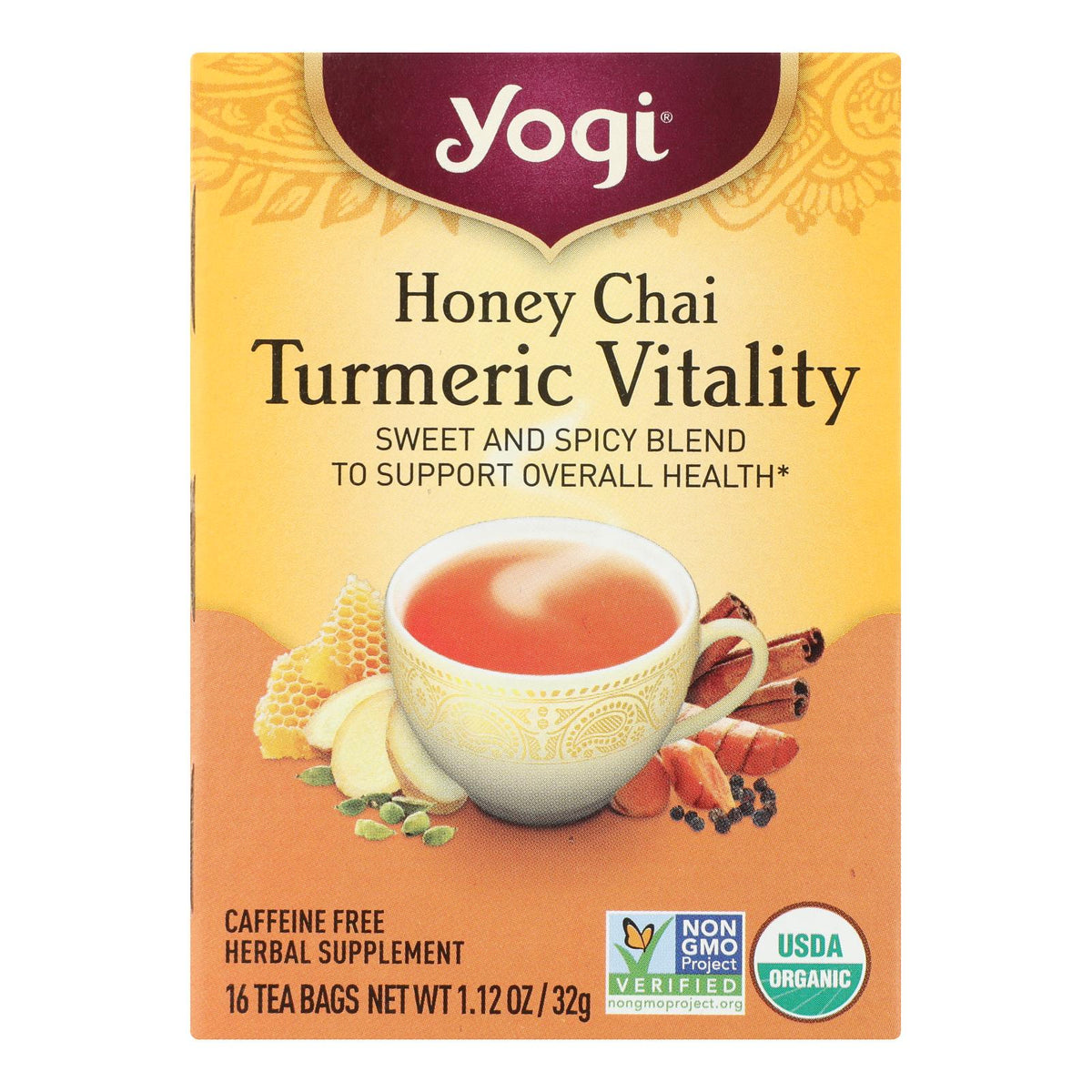 Yogi Organic Honey Chai Turmeric Tea, 6-Pack, 16 Bags