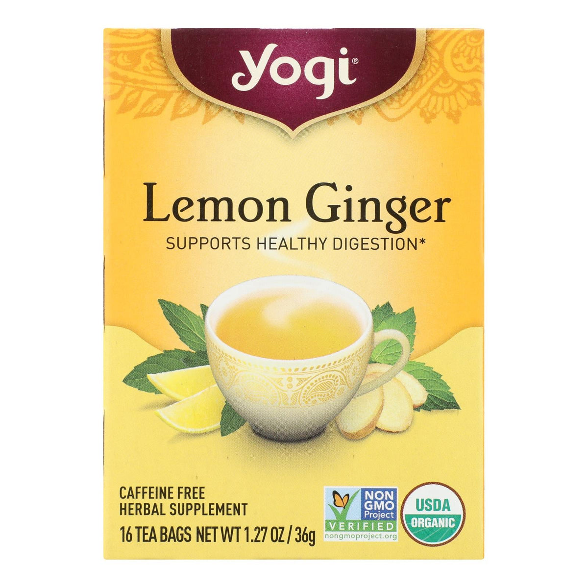 Yogi Lemon Ginger Herbal Tea, Caffeine Free, 6x16 Bags