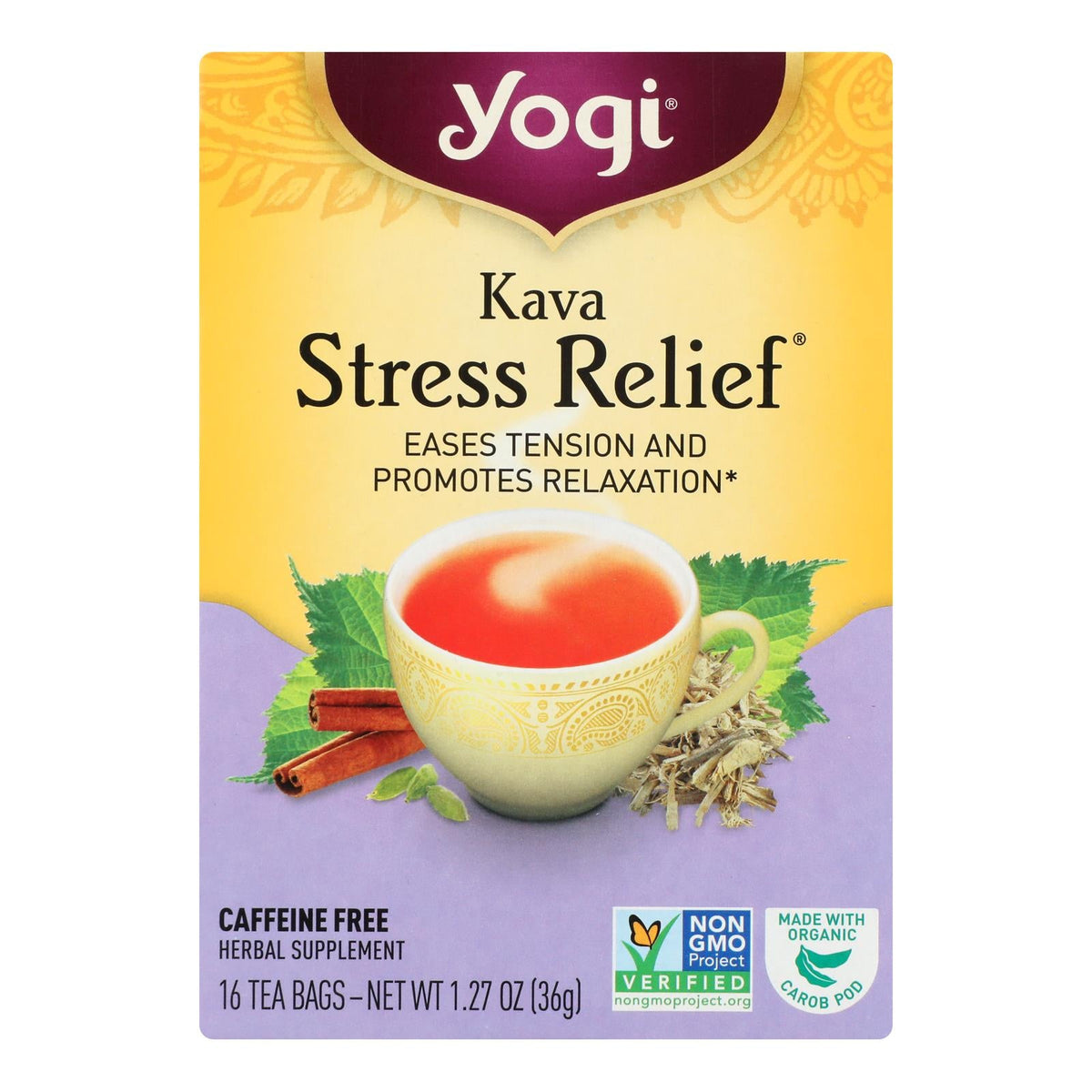 Yogi Kava Stress Relief Herbal Tea, Caffeine-Free, 6-Pack