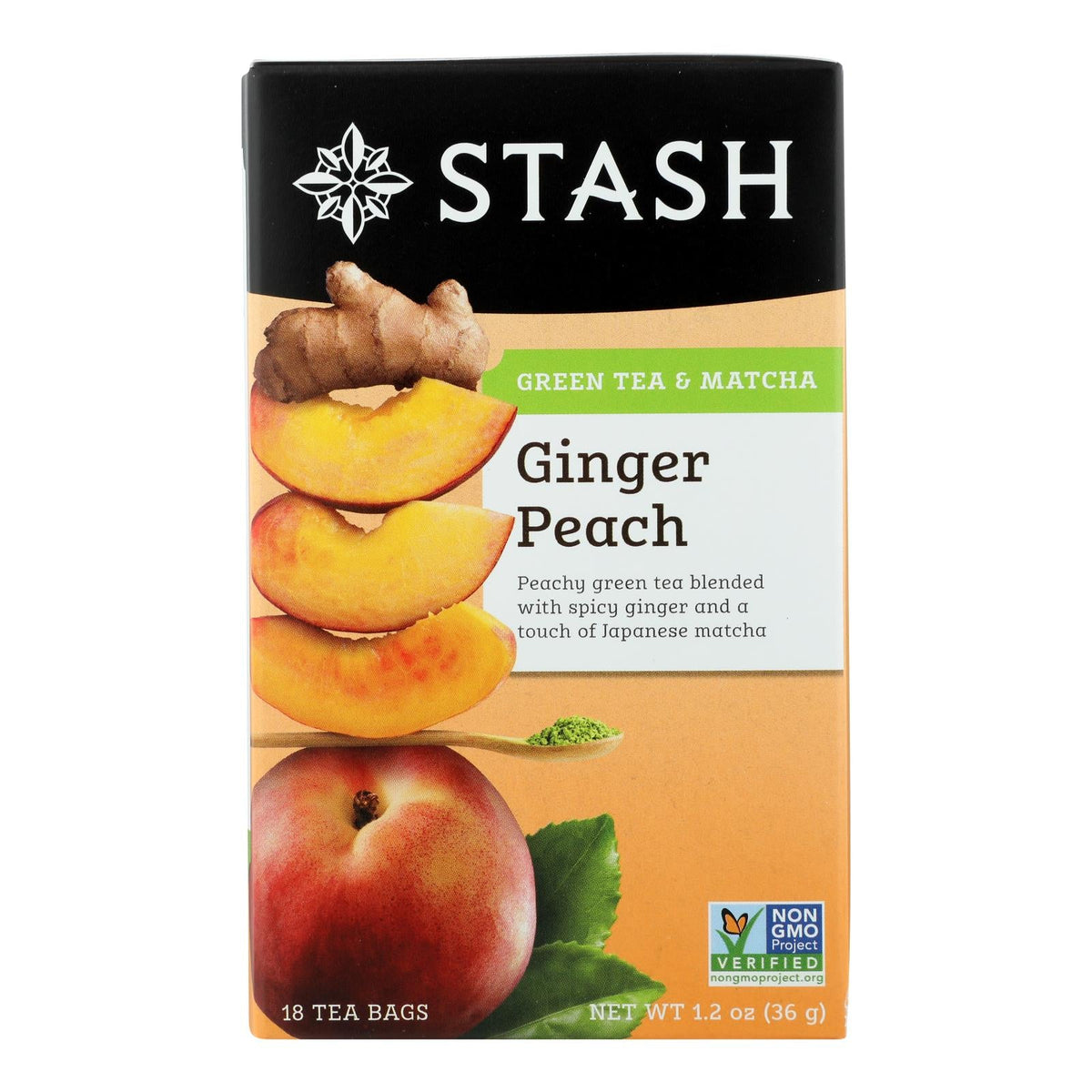 Stash Ginger Peach Matcha Green Tea, 18 Bags (Case of 6)