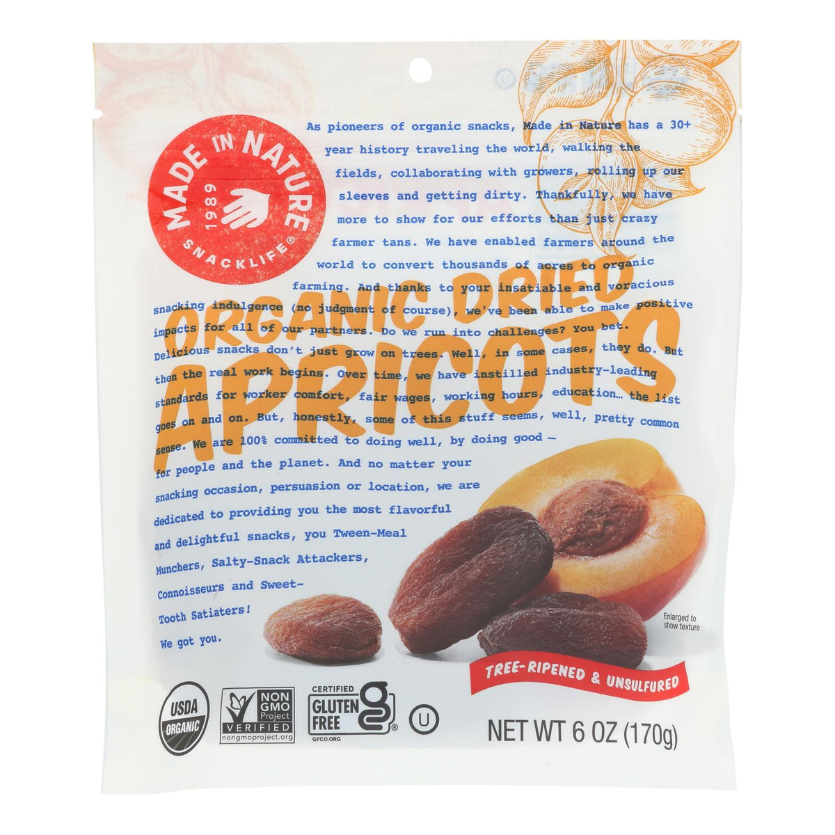 Organic Dried Apricots - 6 Pack - 6 Oz Each