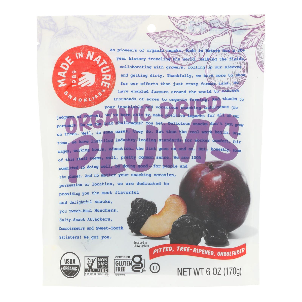 Made In Nature Plums Organic Dried Fruit - Case Of 6 - 6 Oz