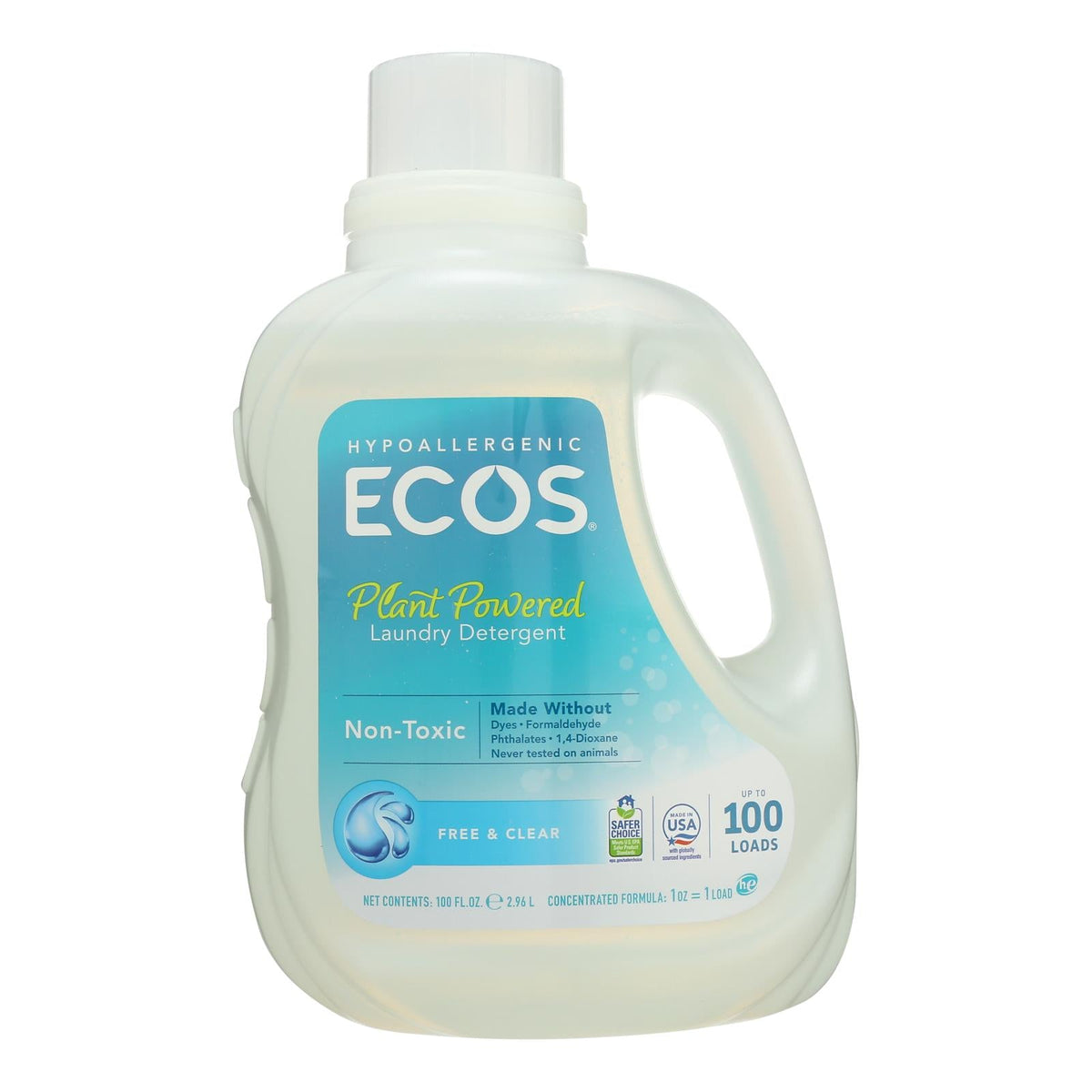 Ecos Ultra Natural Laundry Detergent, Free & Clear, 4x100oz