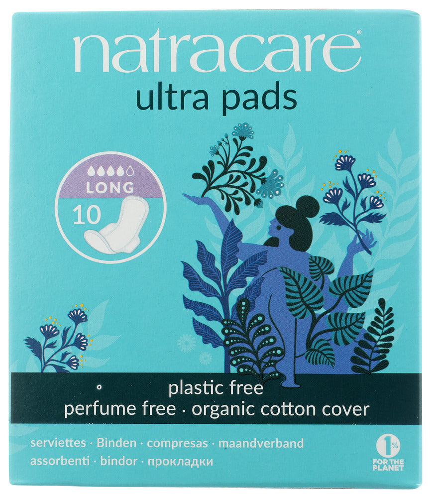 Natracare Long Ultra Pads w/Wings, Organic Cotton, 10 Pack