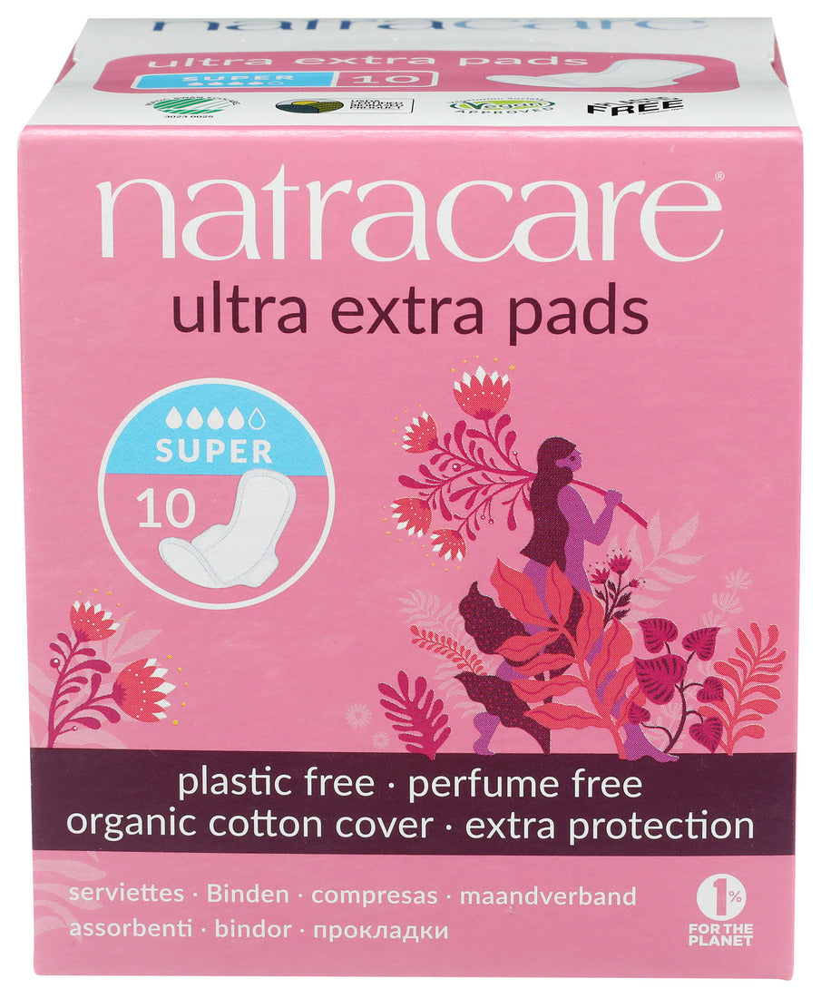Natracare Ultra Extra Pads w/wings - Super - 10 Count