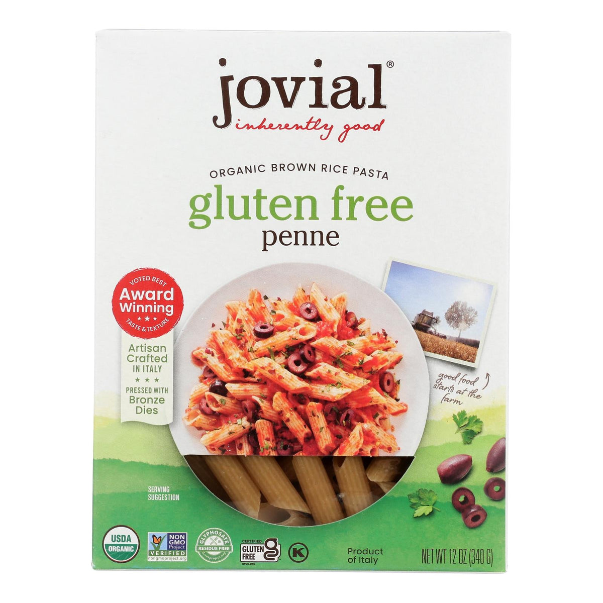 Jovial Organic Brown Rice Penne Rigate, 12 Oz, Case of 12