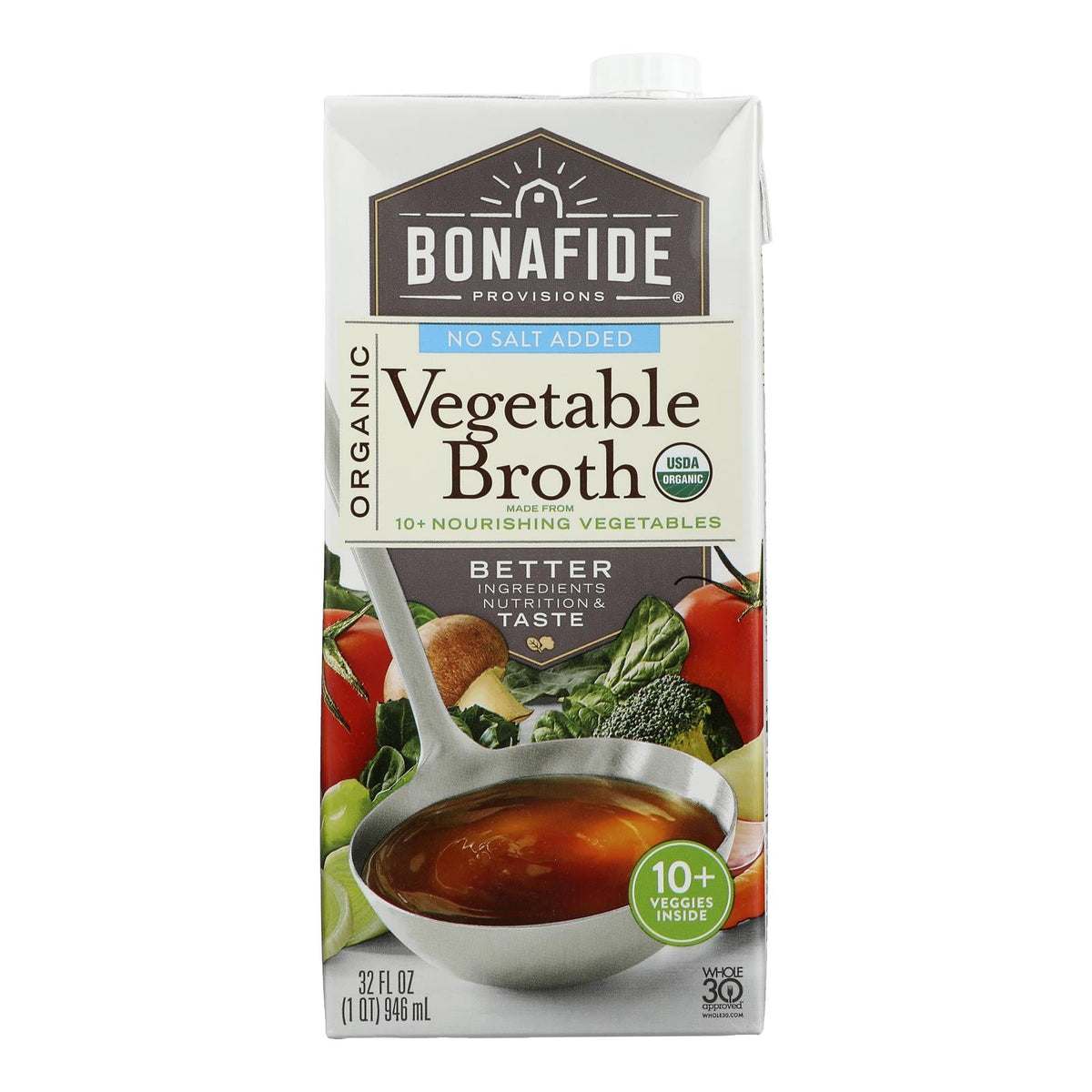 Bonafide No Salt Vegetable Broth, 6-Pack, 32 oz Each