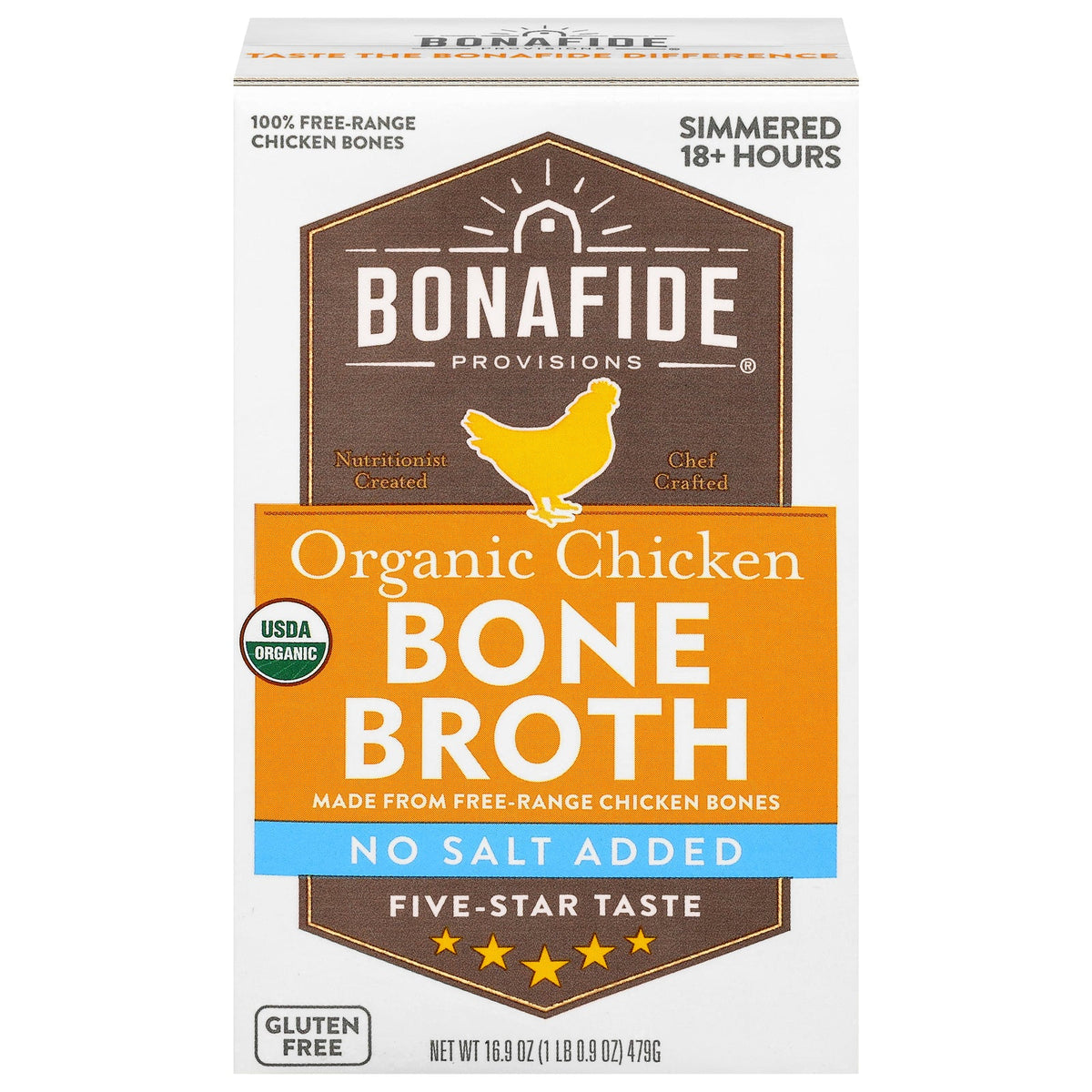 Bonafide Organic Chicken Bone Broth, No Salt, 6-Pack