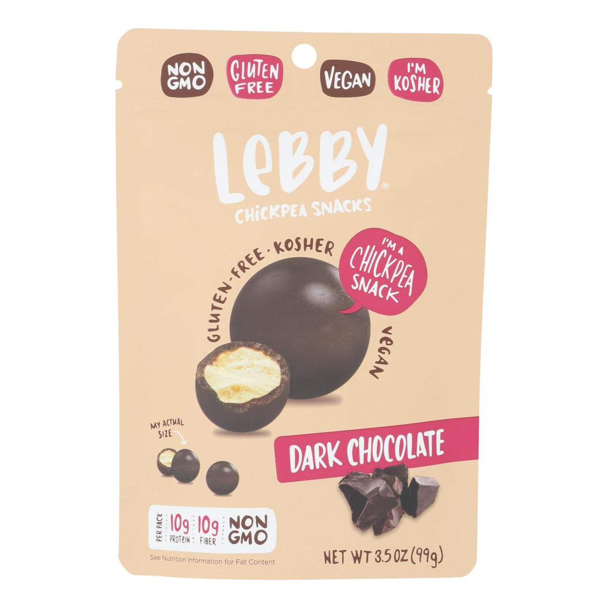 Lebby Dark Chocolate Chickpea Snacks, 6-Pack, 3.5 OZ Each