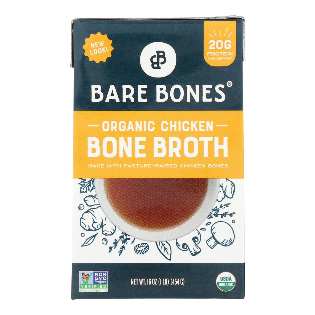 Bare Bones Organic Chicken Bone Broth - 8 Pack, 16 oz Each