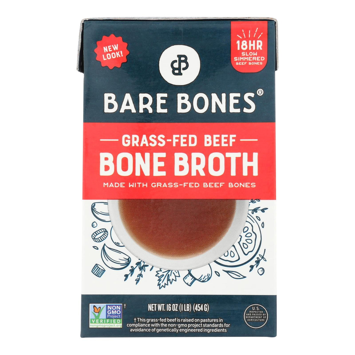 Bare Bones Grass-Fed Beef Bone Broth, 8-Pack (16 oz each)