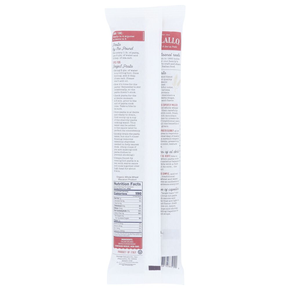 DELALLO: Organic Pasta Capellini Whole Wheat No.1, 16 oz