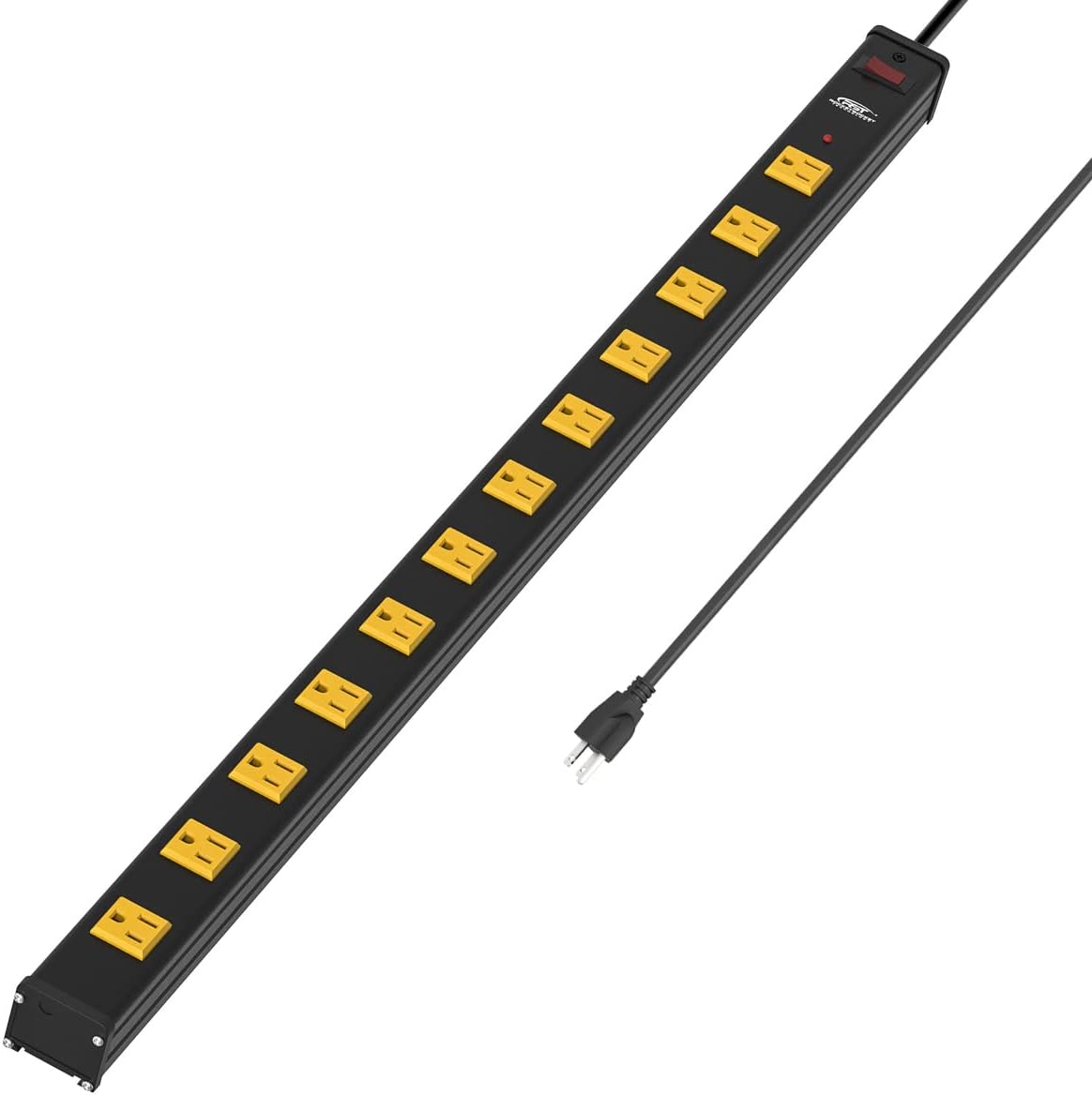 CRST 12-Outlet Metal Power Strip Surge Protector, 1800 Joules, 2.6" Ultra-Wide Spaced Outlets for Large Adapters, 15ft Heavy Duty Cord, Industrial Mountable Design