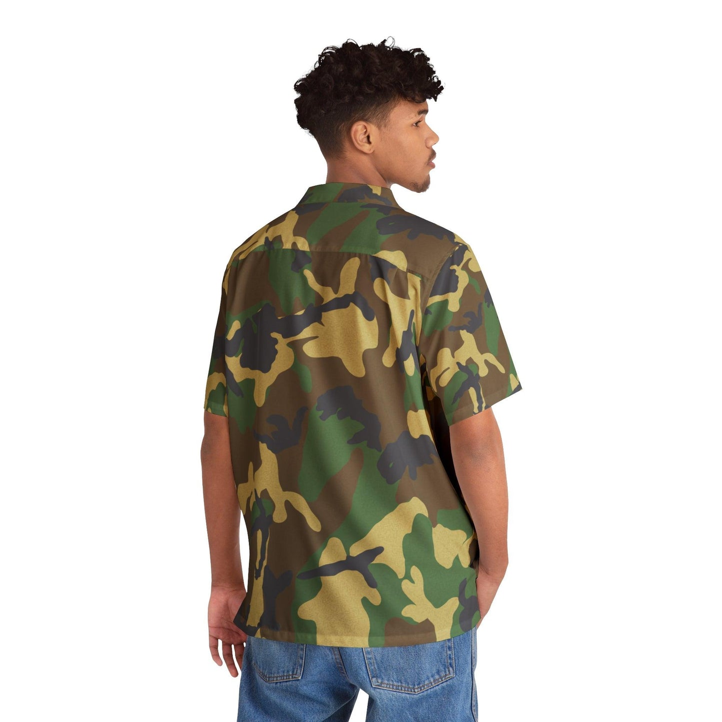 Green Camouflage Men’s Hawaiian Riot Shirt – Heavy Metal Summer Camo Vibes
