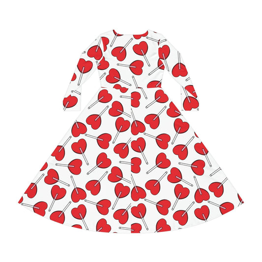 Valentine’s Day Hearts Lollipops Women's Long Sleeve Dance Dress