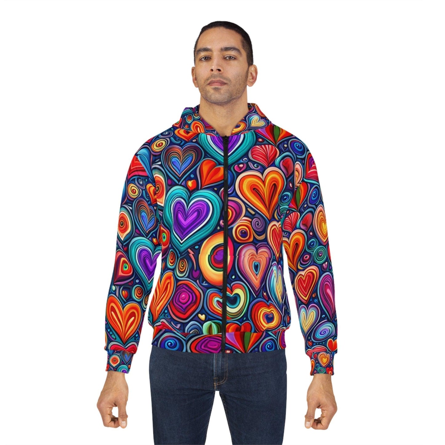 Much Love Unisex Zip Hearts Hoodie