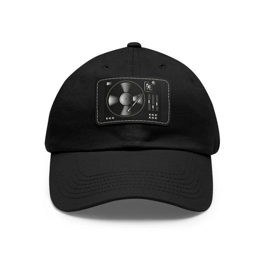 Turntable Record Player DJ Dad Hat with Leather Patch (Rectangle)