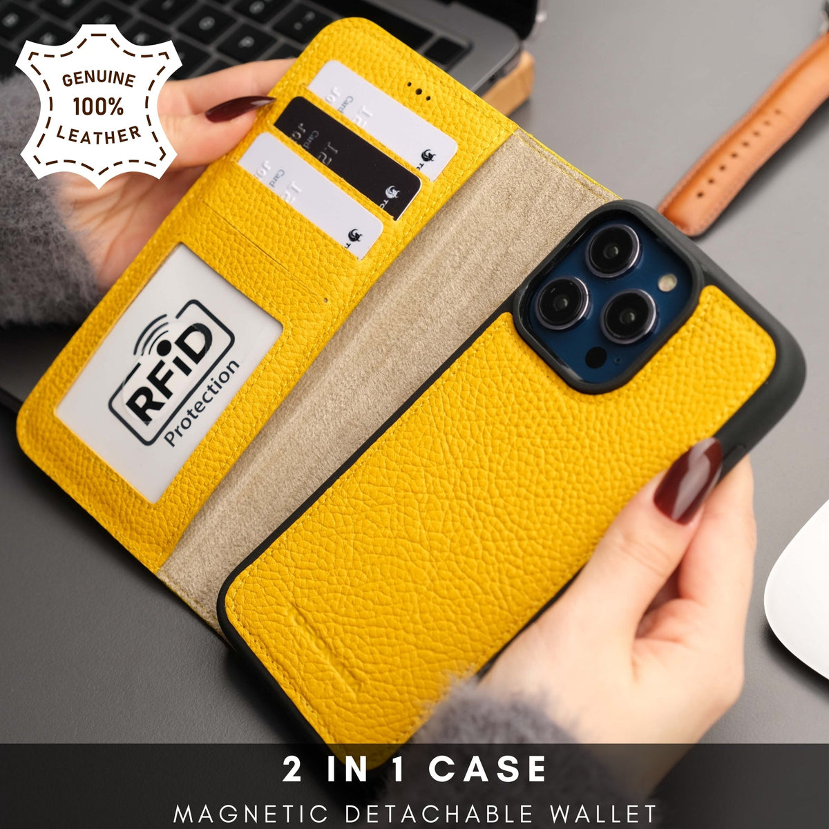 Casper Leather iPhone 15 Pro Max Wallet Case | Detachable MagSafe Compatible RFID Protection