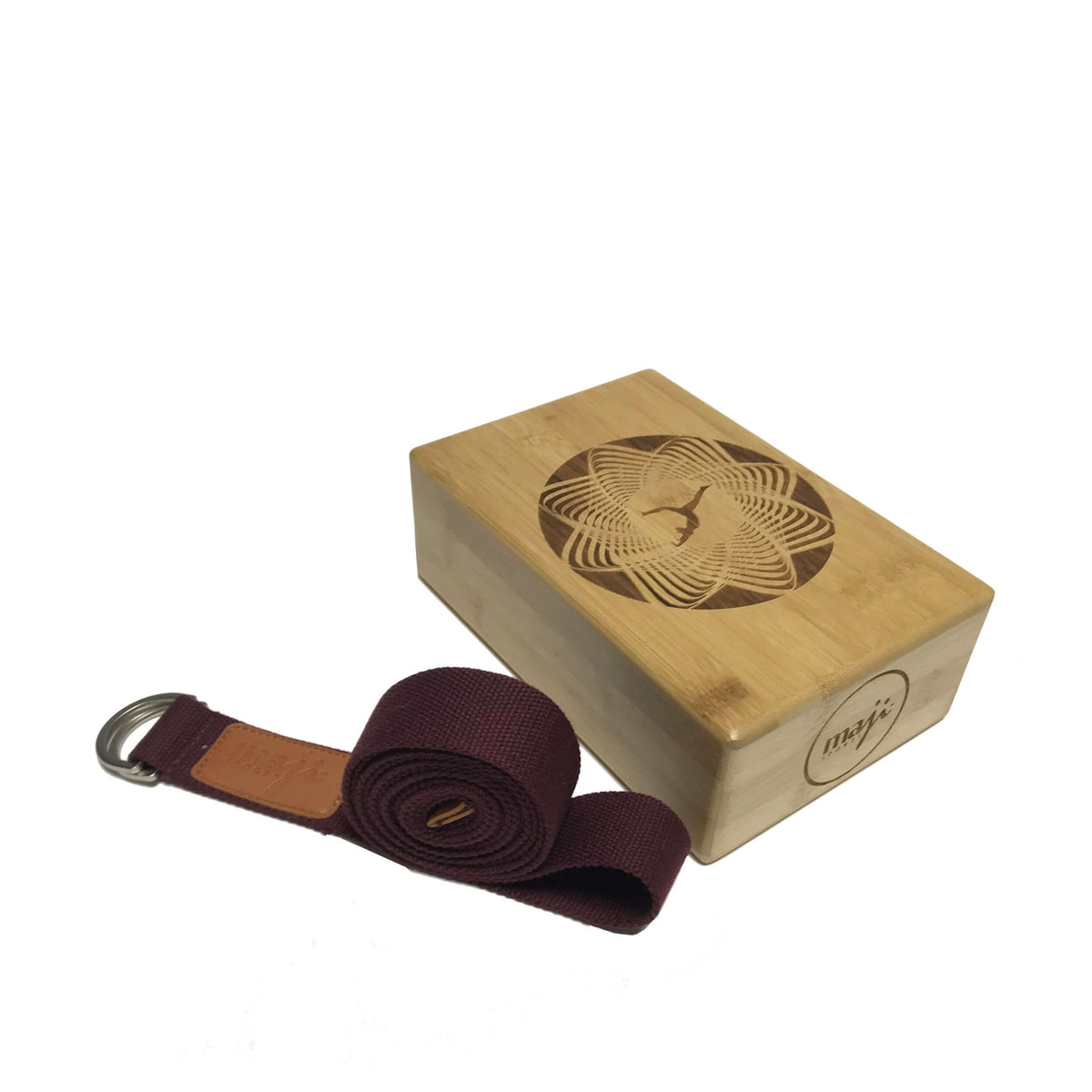 Laser Engraved Bamboo Yoga Block & Strap Combo - Circle Design