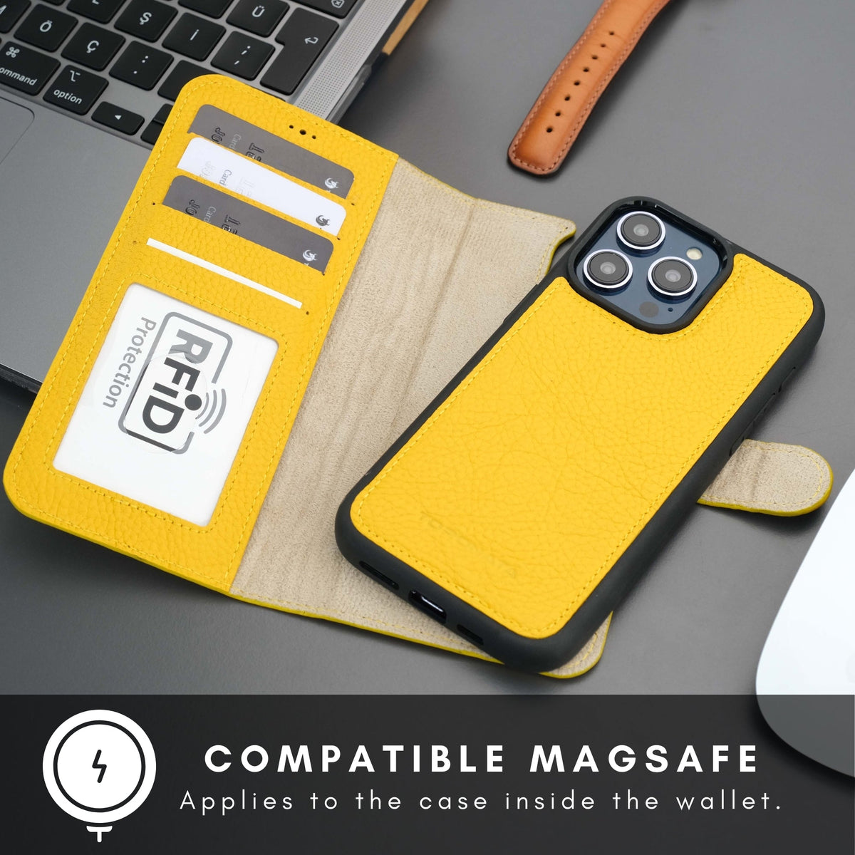 Casper Leather iPhone 15 Pro Wallet Case | Detachable MagSafe Compatible RFID Protection