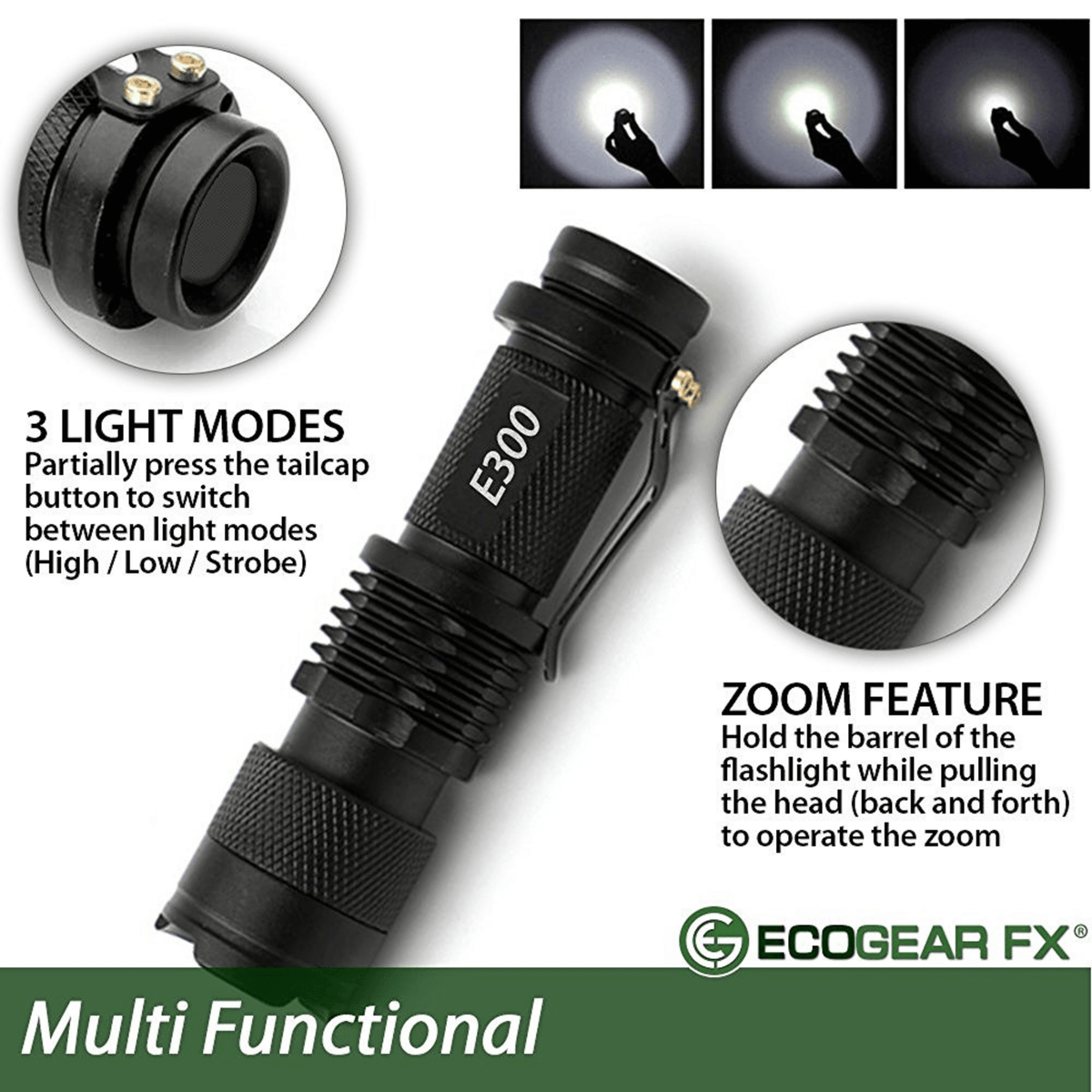 EcoGear FX E300 EDC Tactical Flashlight 3-Pack