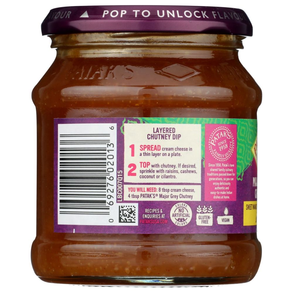 PATAK'S: Major Grey Chutney Sweet Mango Preserve with Ginger, 12 oz