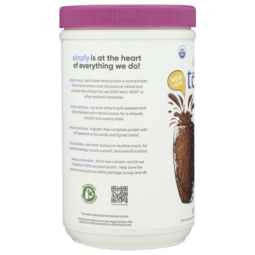TERA'S WHEY: rBGH Free Whey Protein Fair Trade Dark Chocolate, 12 oz