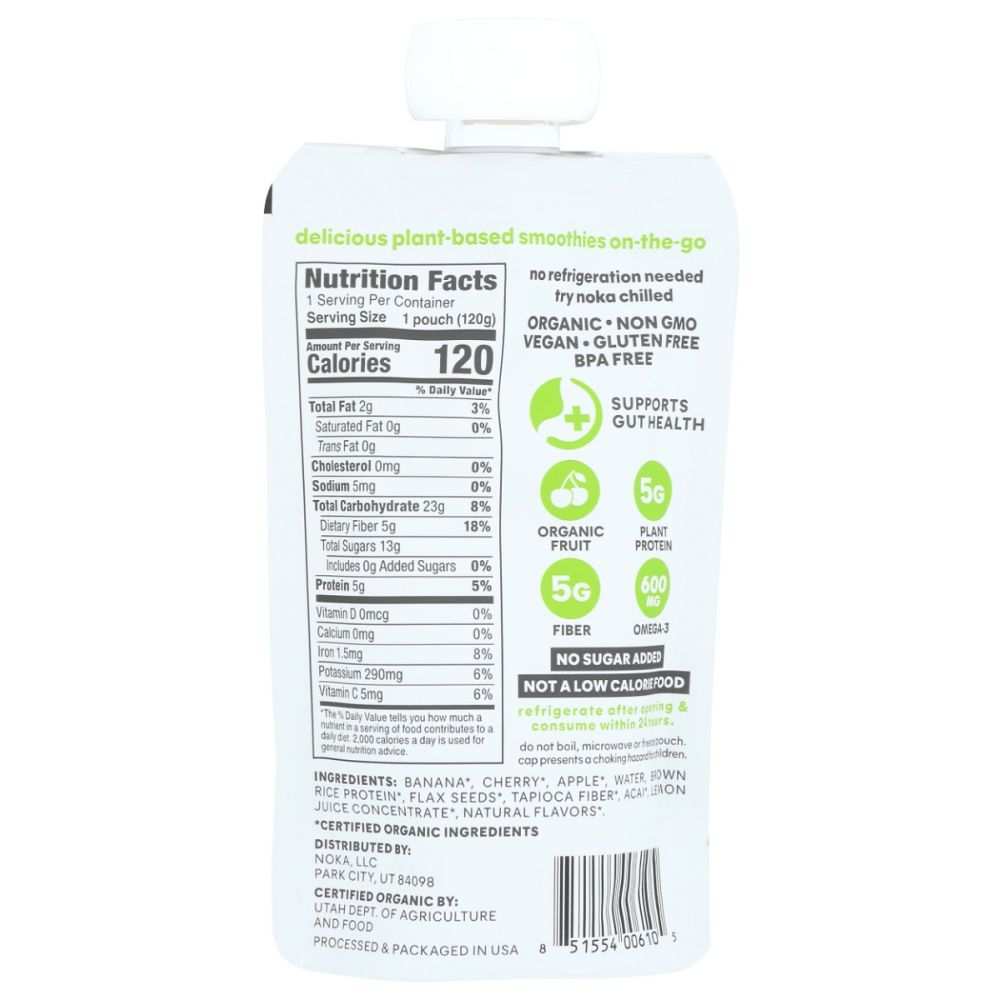 NOKA Organic Cherry Acai Superfood Smoothie - 4.22 oz | Healthy Boost