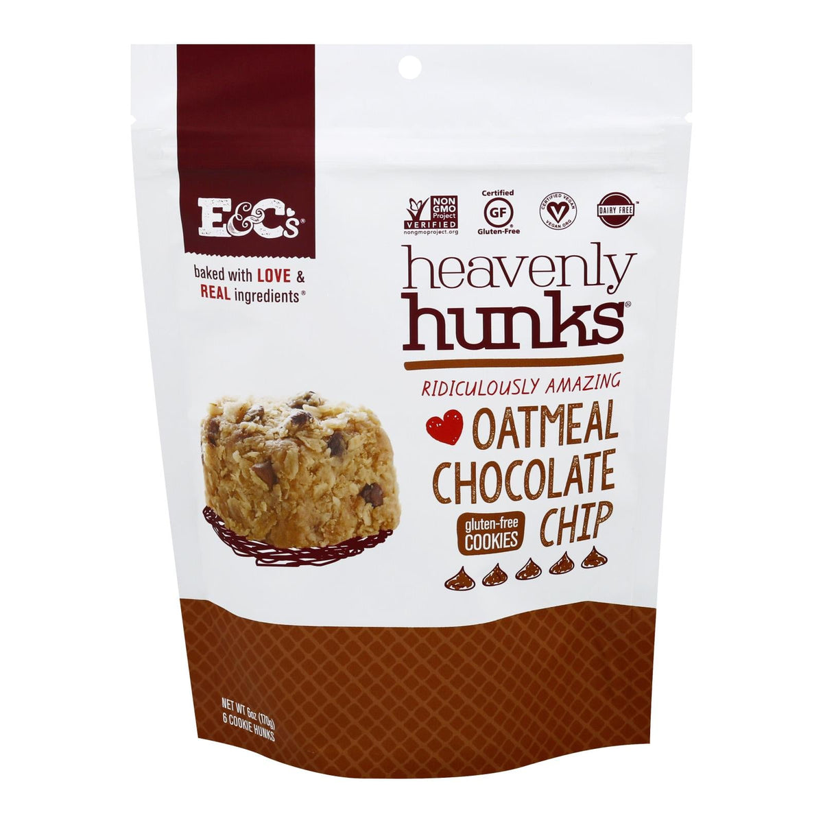 Heavenly Hunks Oatmeal Chocolate Chip Cookies, 6 Pack