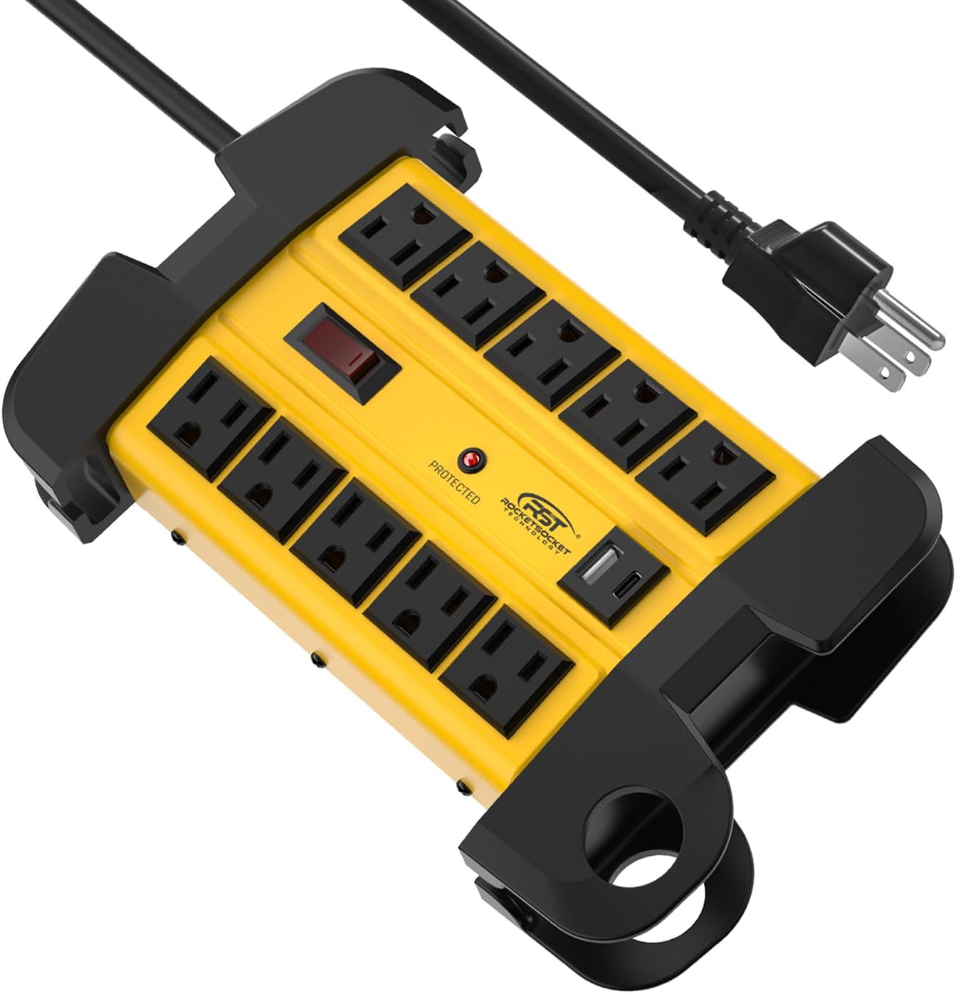 CRST Wide Spaced 8-Outlet Metal Power Strip Surge Protector, 1350 Joules Protection, Dual USB Ports, 15F/6FT Heavy Duty Power Cord with Management Wrap, Wall Mountable Design