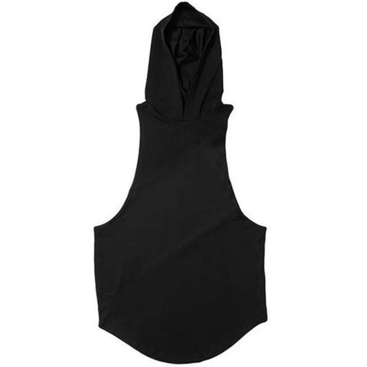 "THRASH & SWEAT" Muscle Hoodie Tank – Men’s Cotton Gym Stringer with Hood | Shred-Ready Sleeveless Vest for Hardcore Training & Street Heat
