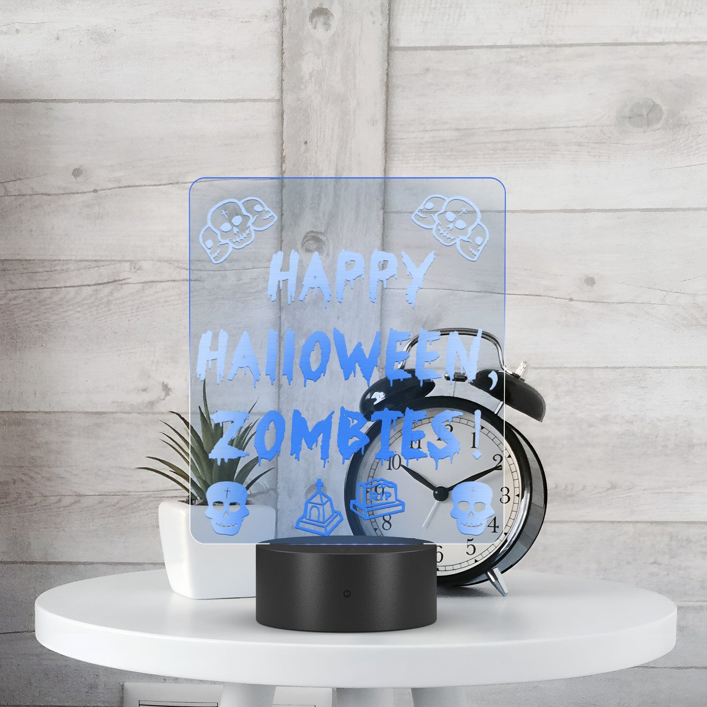 Happy Halloween, Zombies! Custom Acrylic LED Sign – Laser-Etched Design with Remote Control