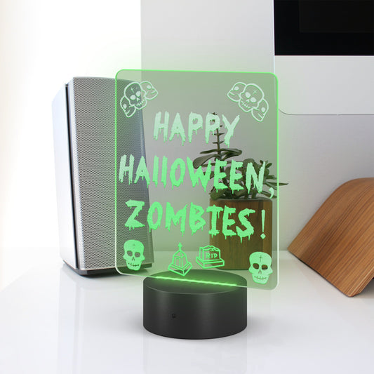 Happy Halloween, Zombies! Custom Acrylic LED Sign – Laser-Etched Design with Remote Control