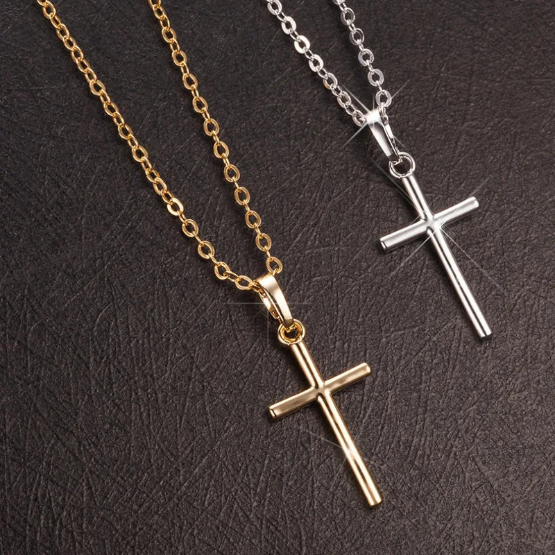Golden & Silver Crystal Jesus Cross Pendant Necklace – Fashion Jewelry for Men & Women, Trendy Faith-Inspired Statement Piece