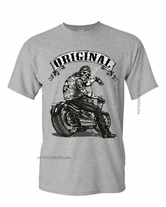 Original Biker Skull Ride Or Die Route 66 Motorcycle T Shirt Men’s Summer Cotton Streetwear