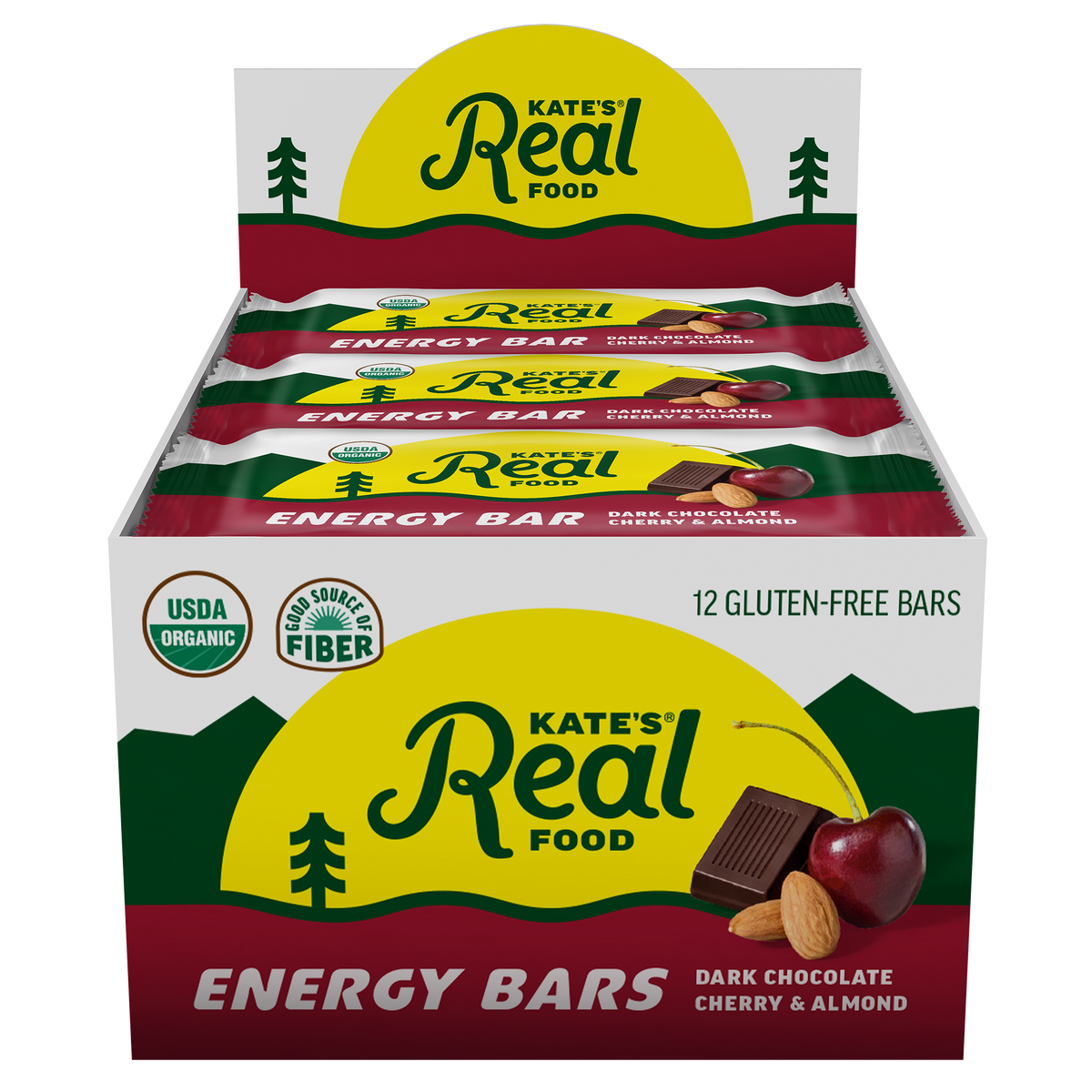 Kate's Real Food Dark Chocolate and Cherry Energy Bars, 12-Pack, 2.2 Oz Each