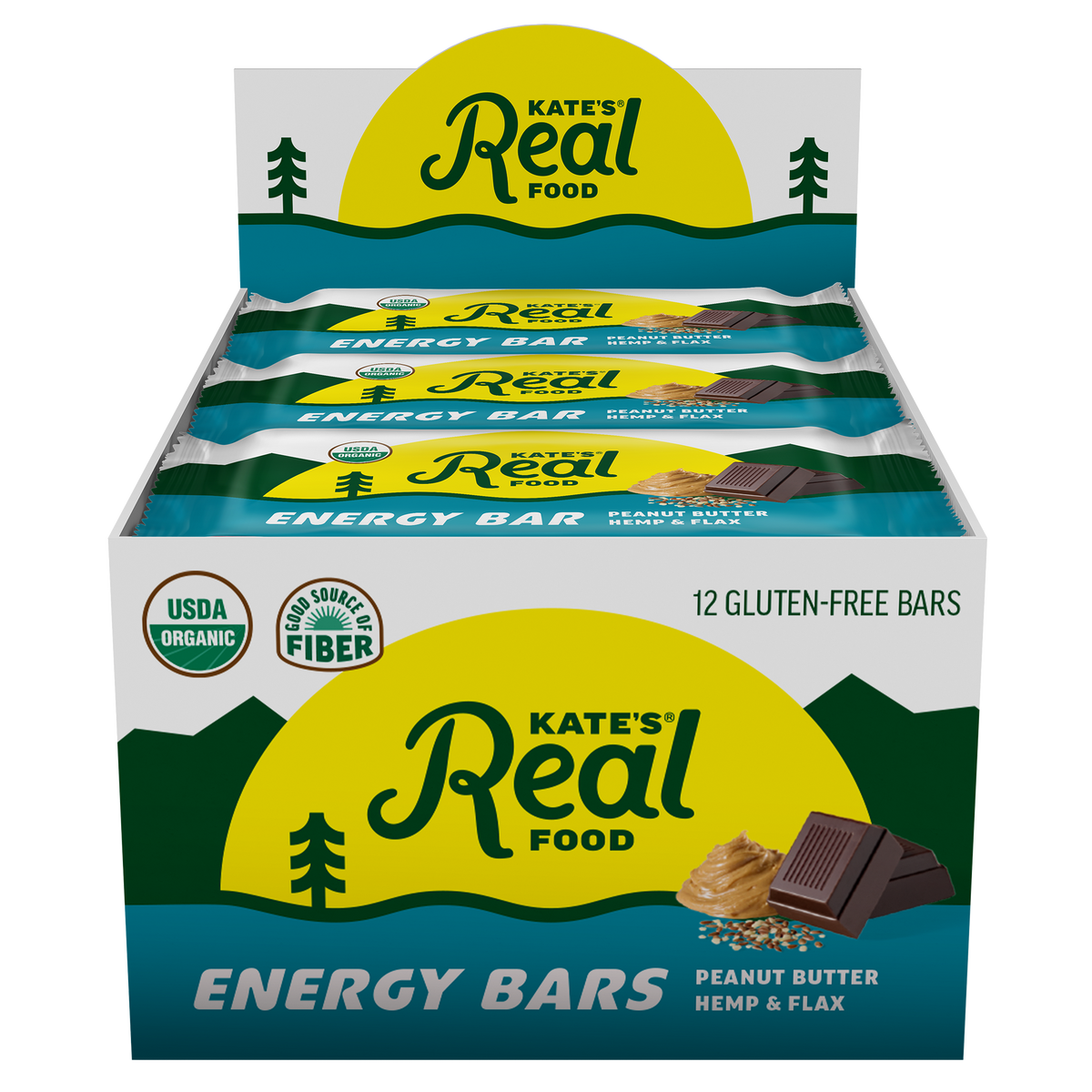 Kate's Real Food - Peanut Butter Hemp and Flax Energy Bar - Case of 12 - 2.2 OZ
