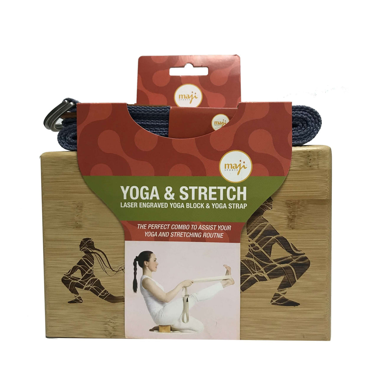 Laser Engraved Bamboo Yoga Block & Strap Combo