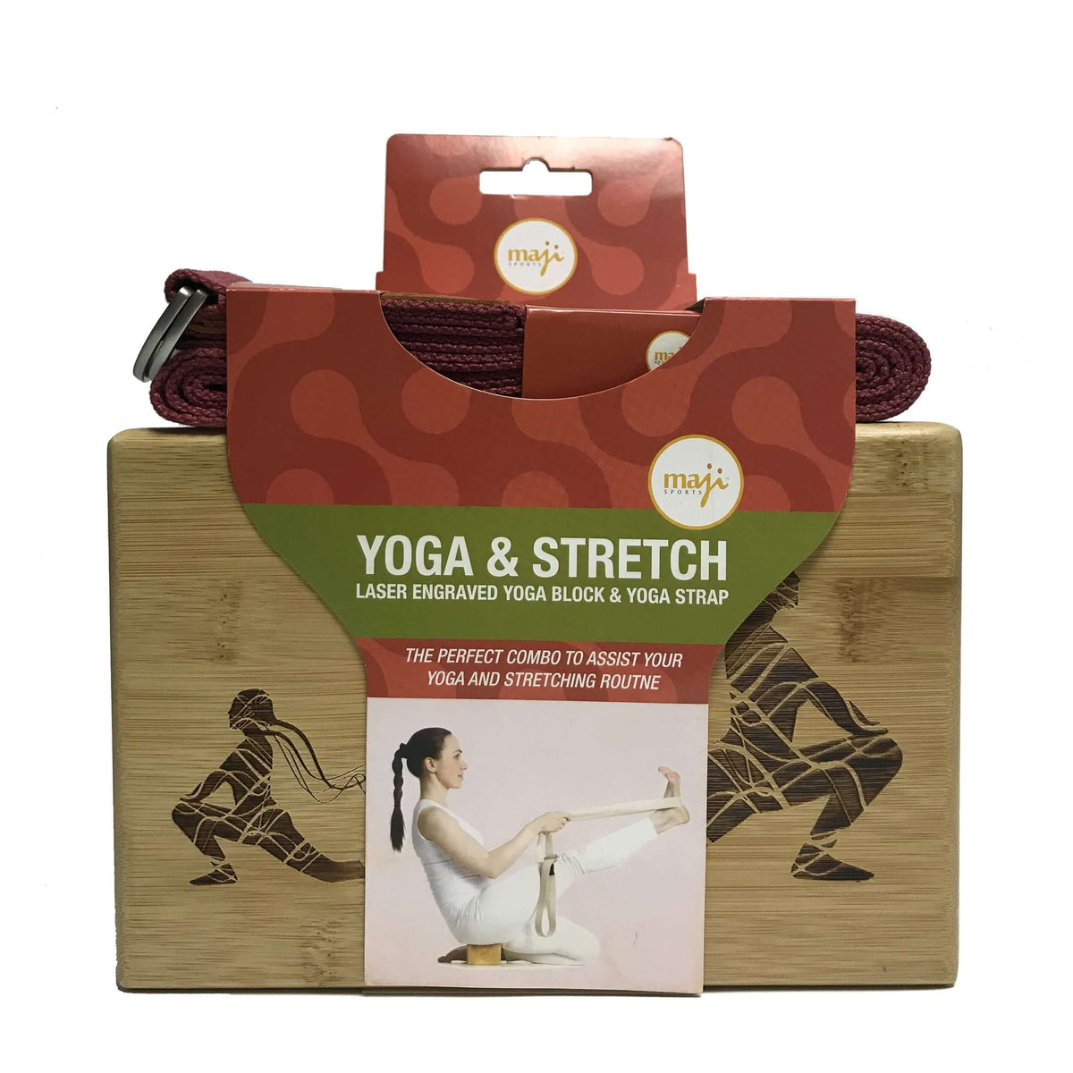 Laser Engraved Bamboo Yoga Block & Strap Combo