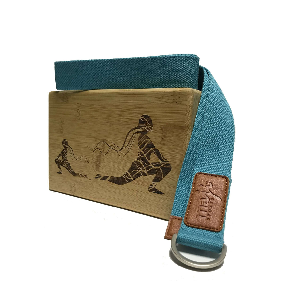 Laser Engraved Bamboo Yoga Block & Strap Combo