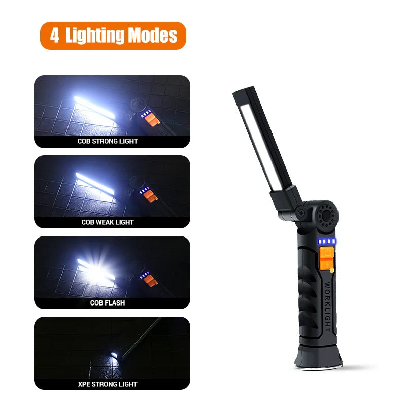“Grip & Glow Pro” Magnetic COB LED Work Light – Pocket Torch Meets Power Bank