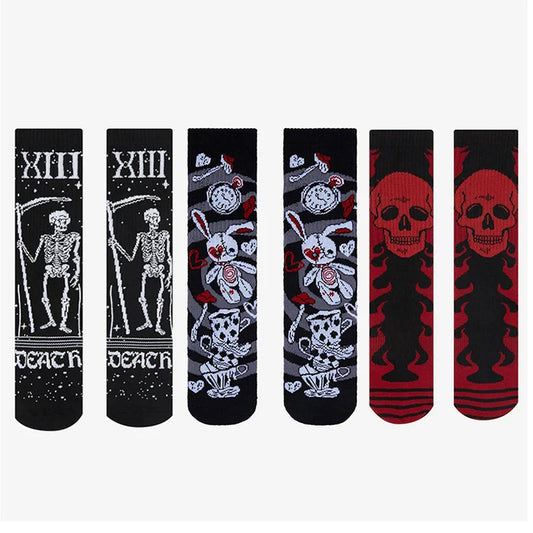 Gothic Skull Tiger Rose Heart Skeleton Doll Crew Socks Harajuku Retro Elastic Unisex Cotton Stocking Novelty Chic Long Socks