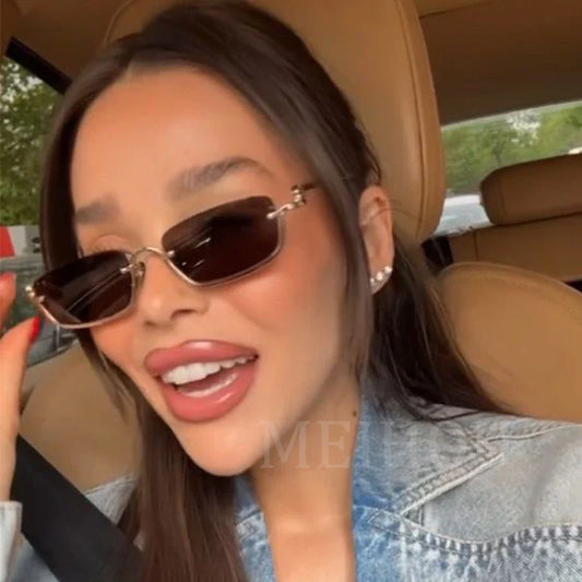 MEIHOU Half Frame Square Sunglasses for Women — Luxury Retro Metal Black Small Rectangle Shades, Semi-Rimless Rockstar Eyewear